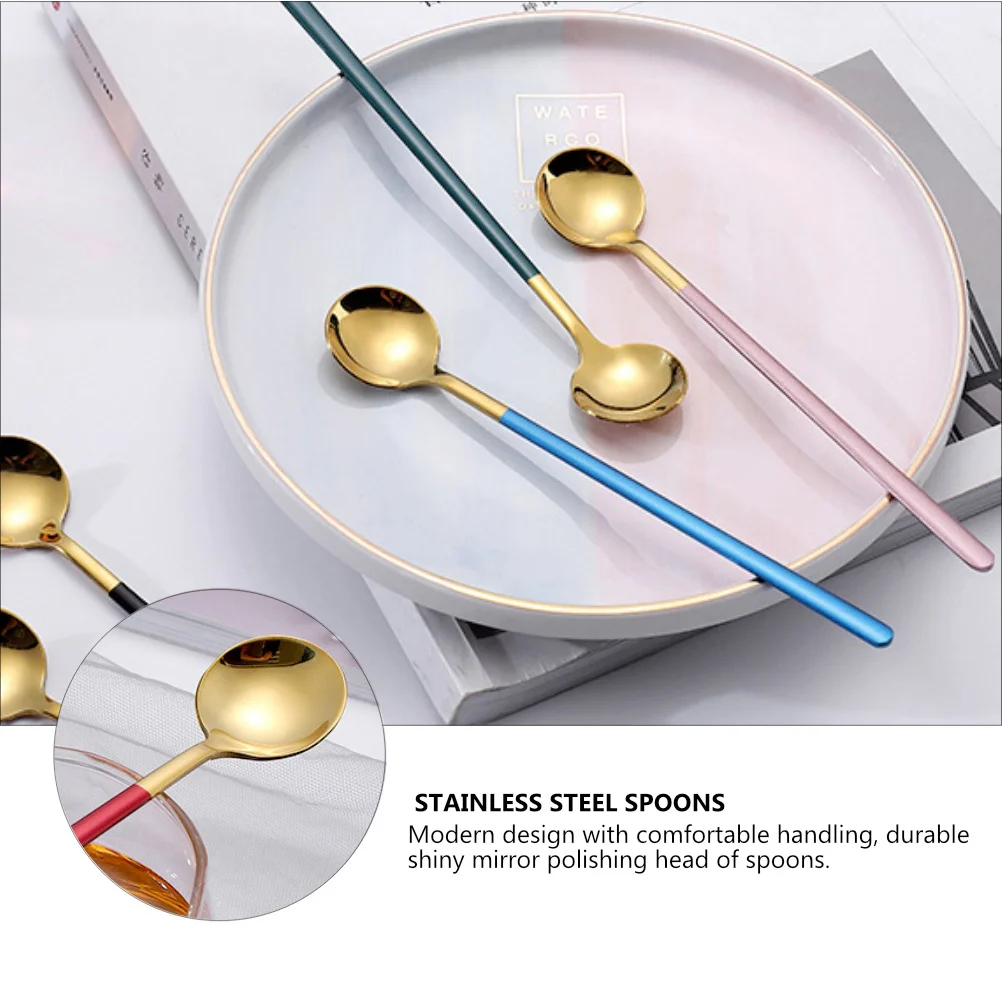 

8pcs Coffee Stirring Spoons Long Handle Stainless Steel Dessert Tea Cake Spoons For Wedding Party Tableware Gift Kitchen Bar