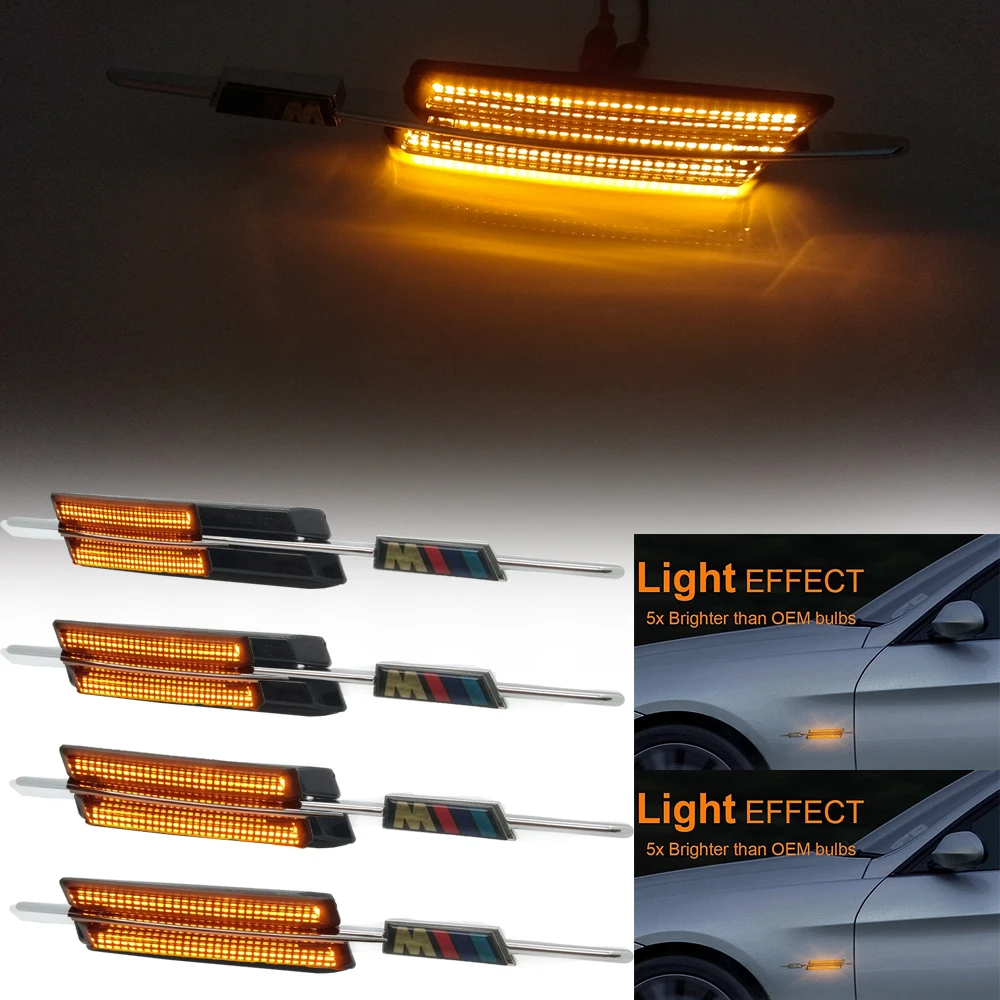 

Black Lens Dynamic Arrow LED Side Marker Lamp Turn Signal Car Blinker Light For BMW E60 E90 E61 E82 E93 E92 E91 E81 E88 M Logo