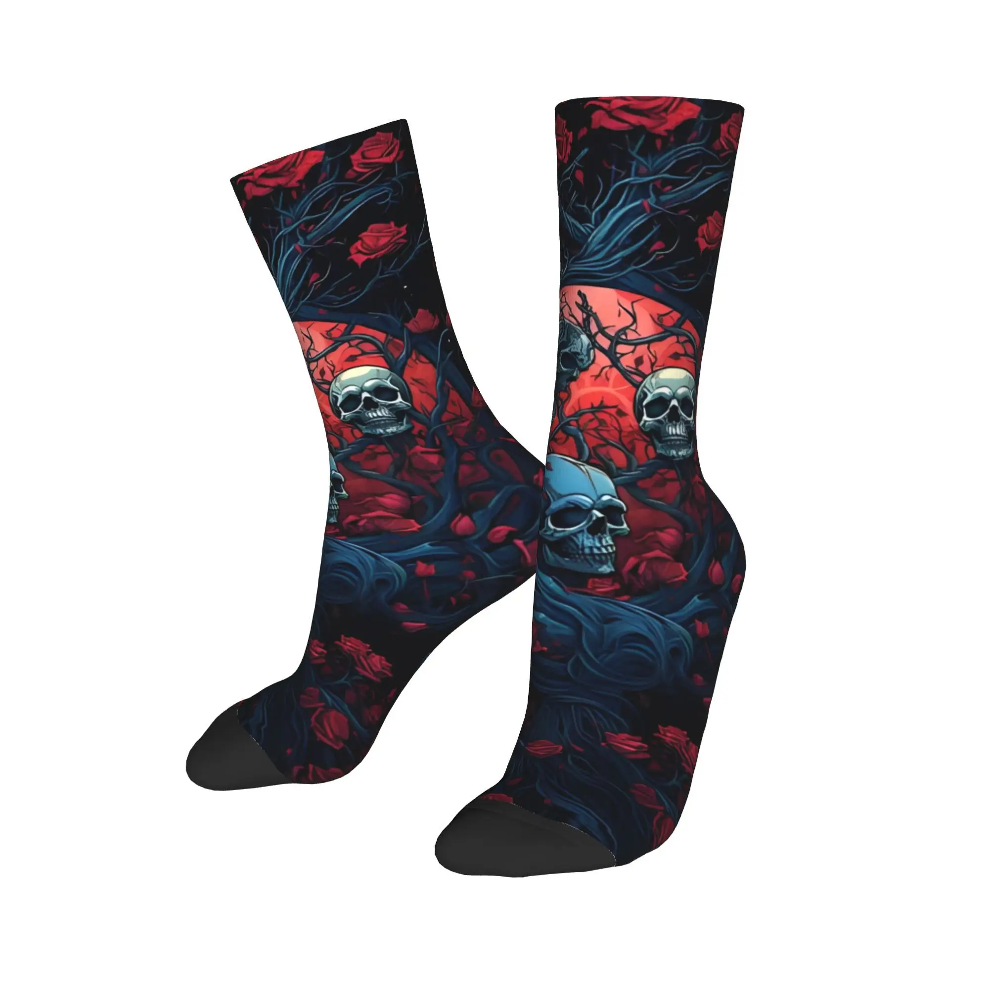 Artistic Skull Pattern Socks  Anti Sweat Stockings Men's Comfortable Running Socks Spring Retro Graphic Socks