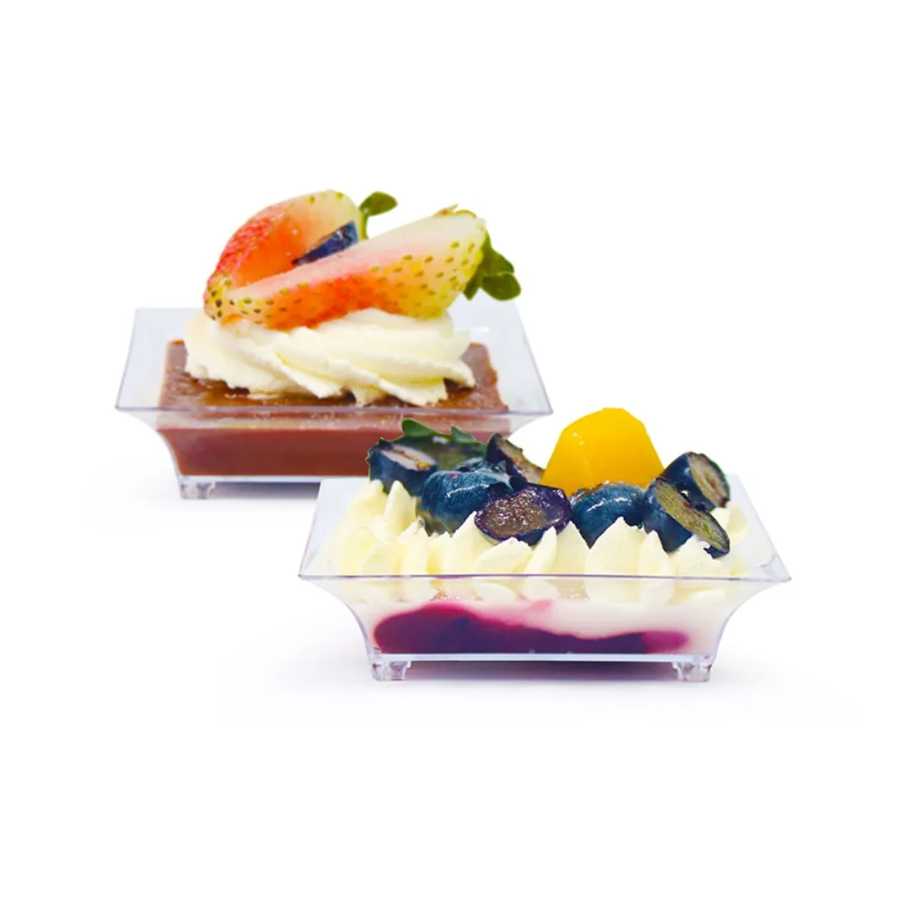 50pcs Clear Disposable Plastic Dessert Box Mini Square Cake Tray Ice Cream Bowl Appetizer Plate Sushi Serving Holder Container