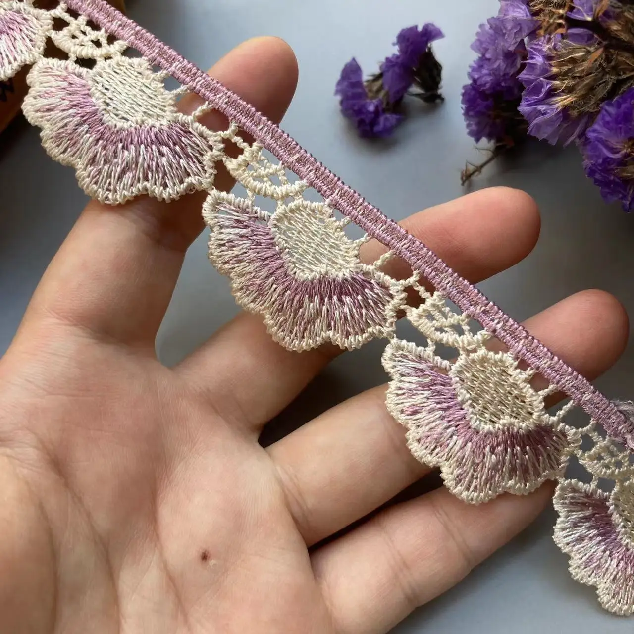 1 yards Purple Leaf Flower 30 mm Lace Ribbon Trim for Sofa Cover Curtain Trimmings Embroidery Applique Home Textiles Accessories