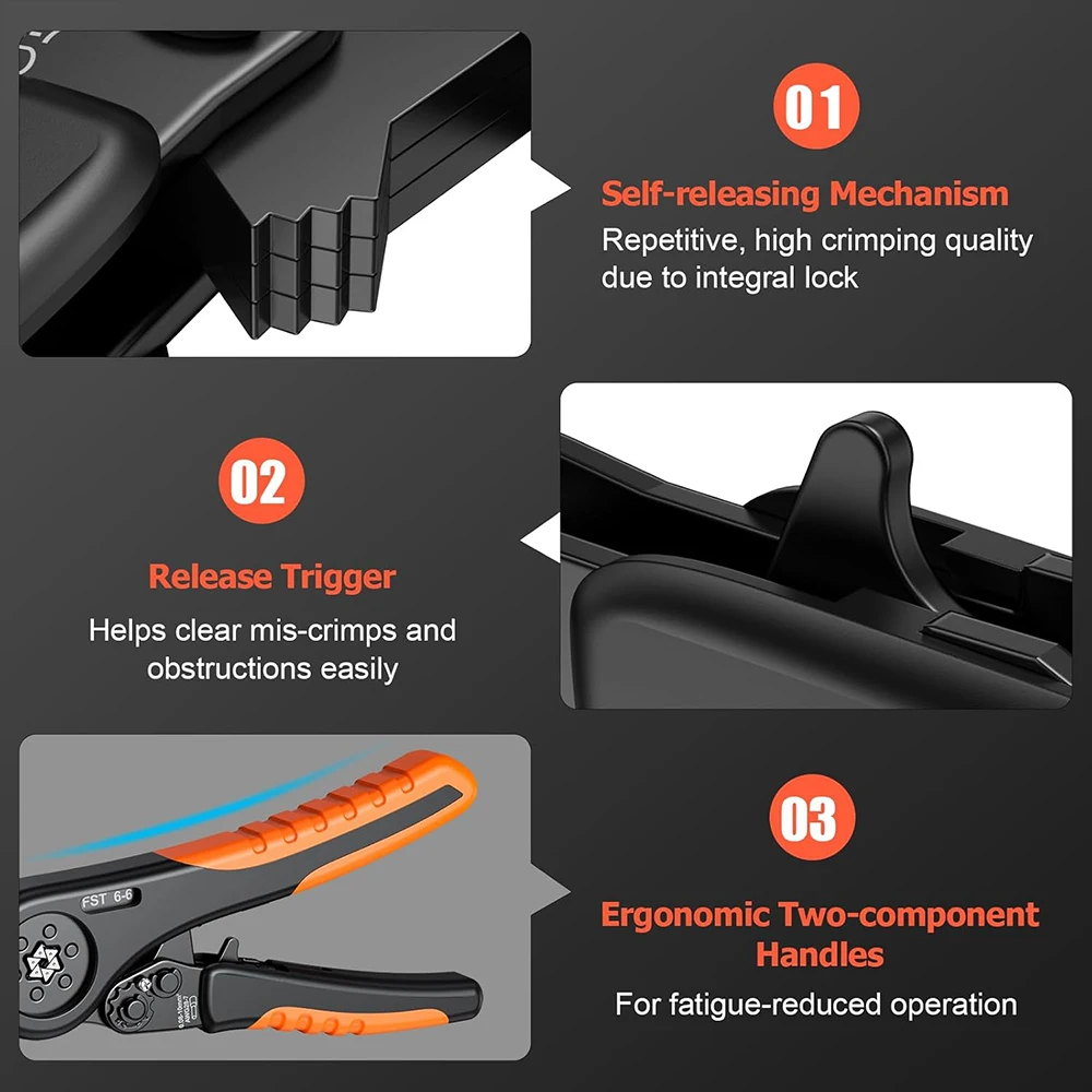 WOZOBUY Crimpzange FST 6-6 0,08–6 mm2 für Ferrule-Rohrklemmen Ferrule Crimpklemmen-Set Drahtkopf Elektriker-Werkzeug – Detail 6
