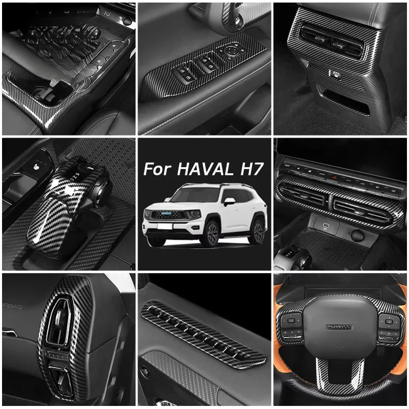 For GWM HAVAL H7 2025 2026 Car Carbon Fiber Interior Modification Dashboard Gearshift Puller Door Bowl Panel Frame Accessories