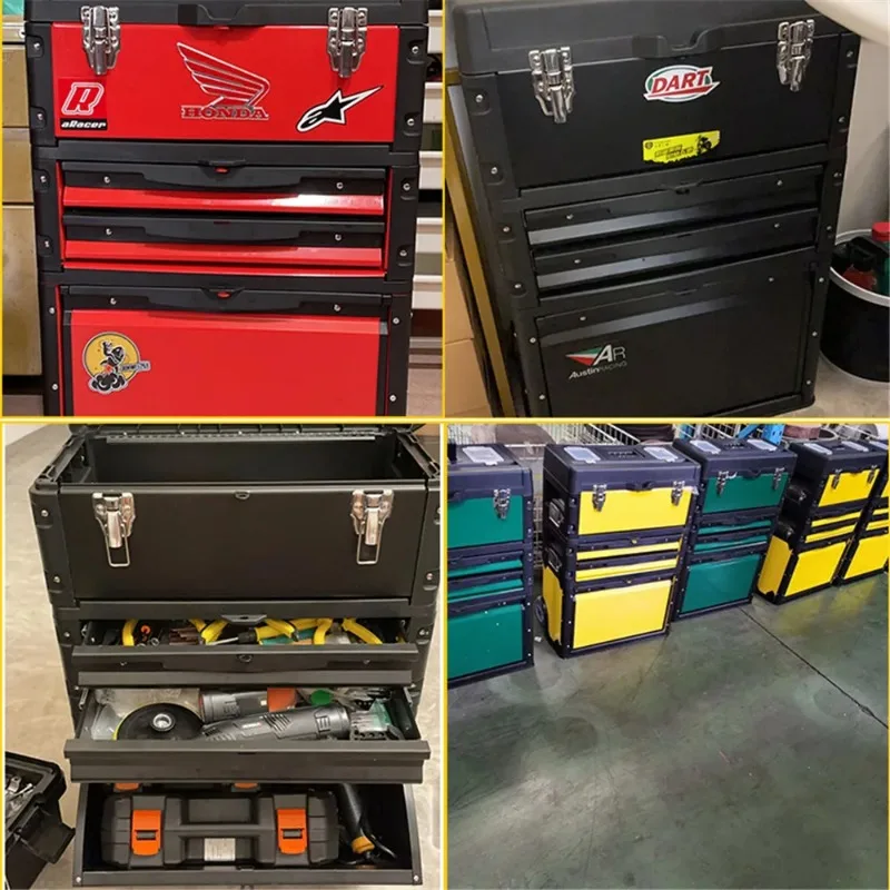 Removable Three-layers Alloy Tool Box with Wheels with Drawers Large Capacity Portable Tool Storage for Electrician Metalworker