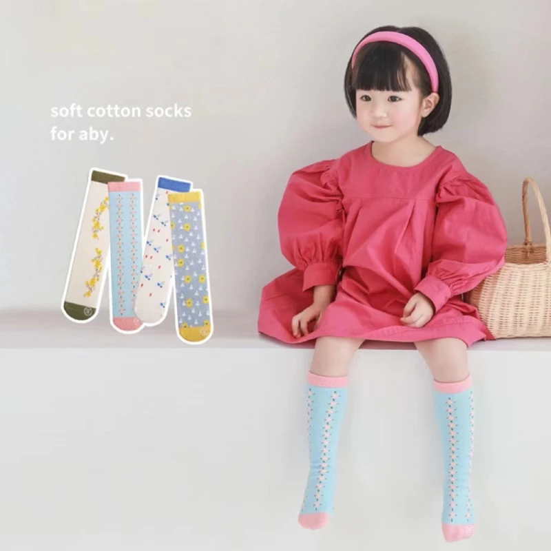 

4 Pairs Korean Fashion Cartoon Children Socks Autumn Winter Baby Girls Socks 2-12Y Kids Cotton Knee High Sport Socks One Size