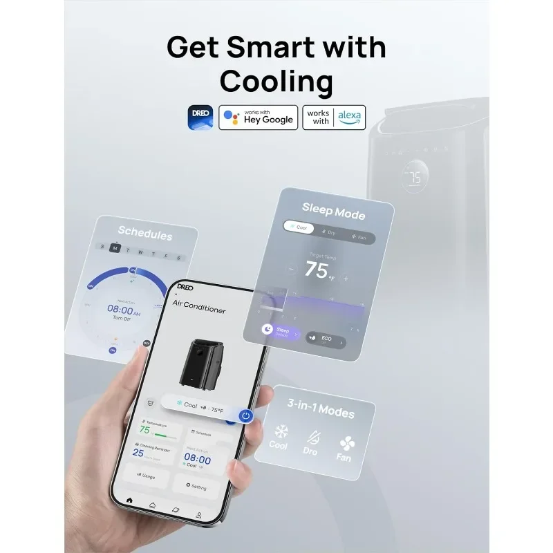 Dreo draagbare airconditioners, 12.000 BTU airconditioner voor slaapkamer met drainagevrije koeling, 46 dB stil, APP/stem/afstandsbediening