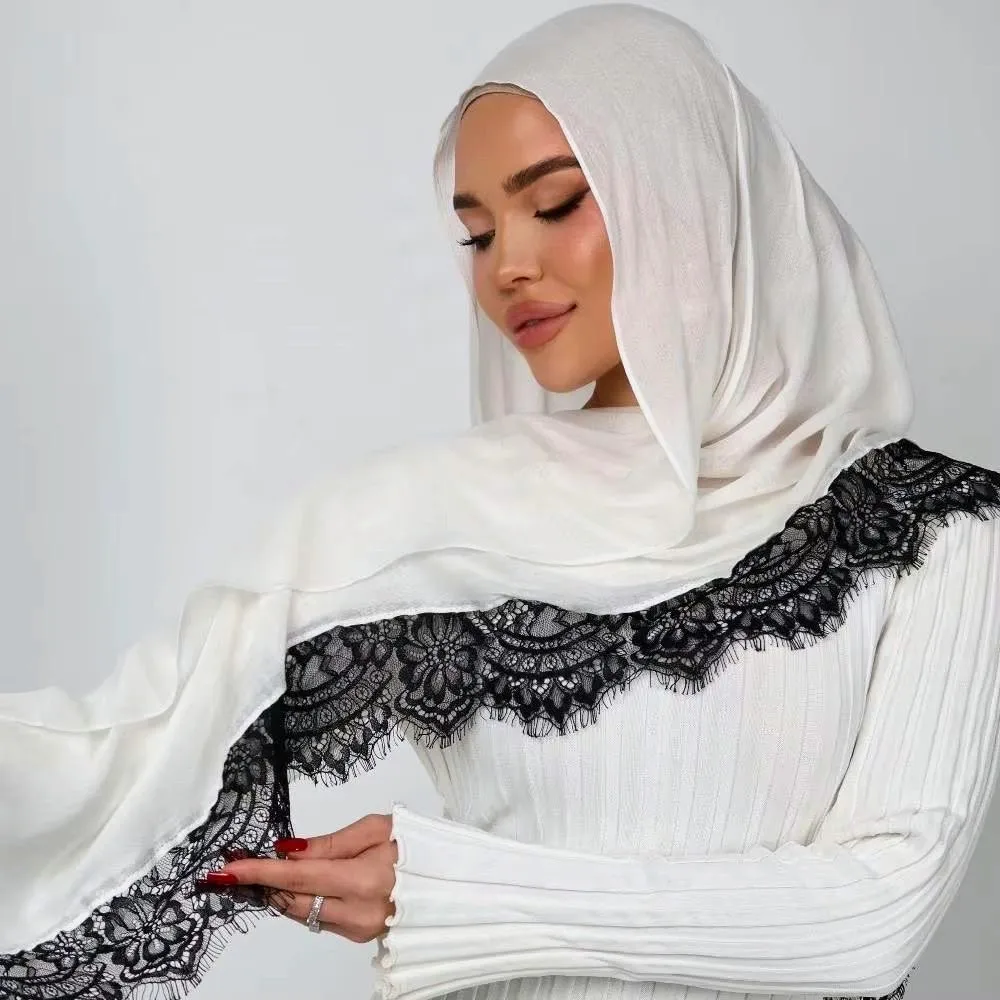 

2026 New Ramadan Rayon Cotton Hijab Scarf Muslim Hijab Sunscreen Lace Long Shawl Plain Soft Thin Scarf Turban Head Wraps Women