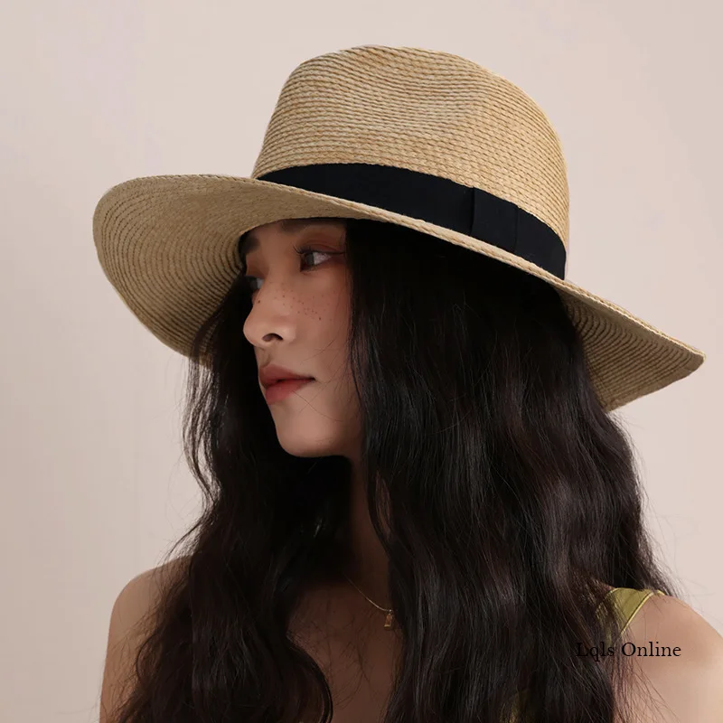 Beach Vacation Panama Jazz Hat Summer Sunscreen Handwoven Straw Sun Hat Men Elegant Women Hawaii Casual Sunshade Gangster Cap