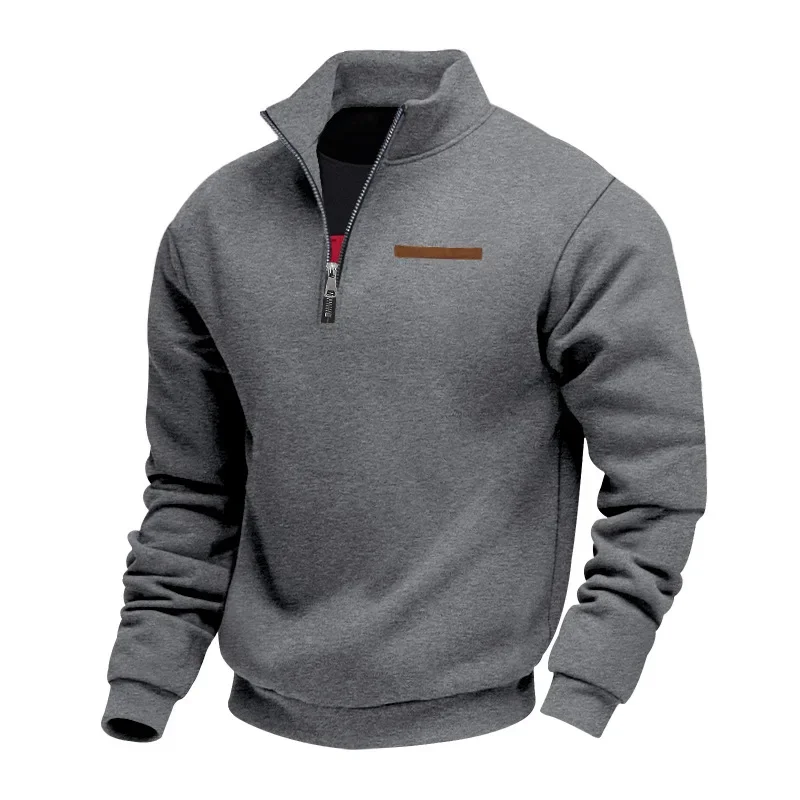 Felpa da uomo a maniche lunghe in pile pesante autunno/inverno americano Felpa da uomo con mezza cerniera allentata con colletto alla coreana