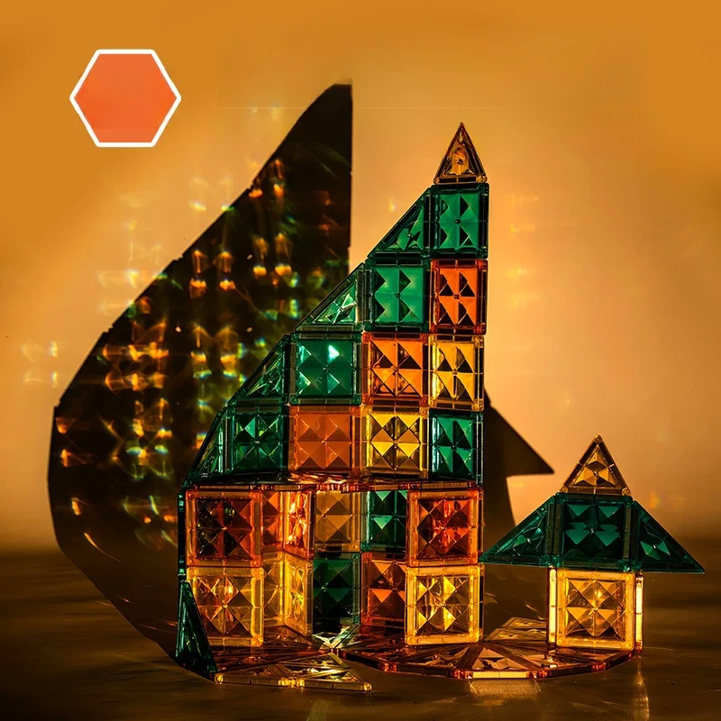 LED Magnetische Blöcke Track Gebäude Diamant Cut Magnetische Blatt Kinder Spielzeug Bau Schloss DIY Montage Beleuchtung Zubehör