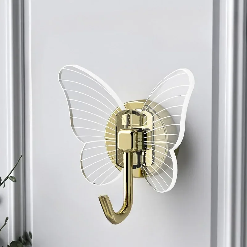 1pc Punch-free Butterfly Hook Texture Wall Stickers Home Decoration Porch Clothes Hook Key Sticky Hook Bathroom Wall Organizer