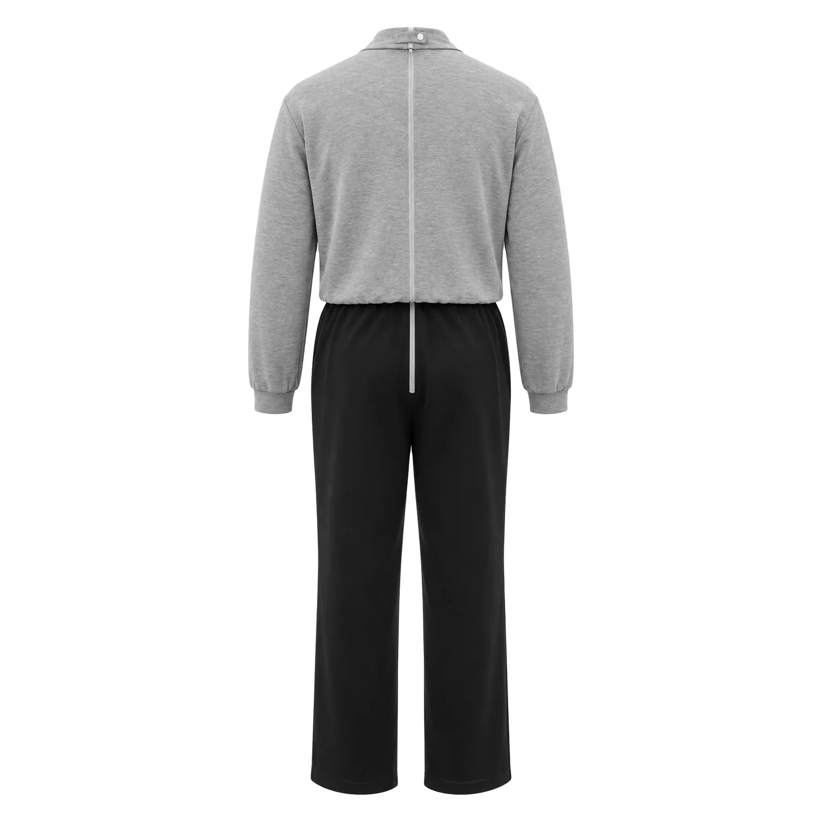 Men Women Color Blocked Jumpsuit Anti Strip Back Zip Zip Up Collar Long Sleeve Adaptive Bodysuit with Pocket Daily Homewear