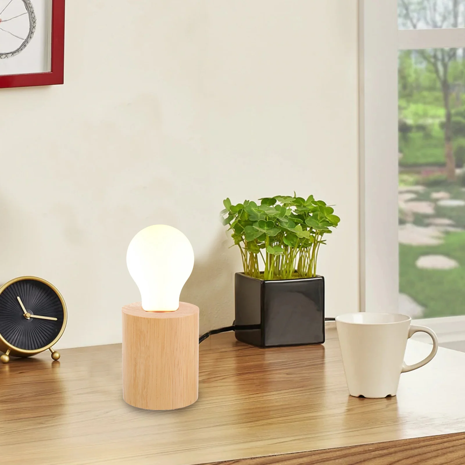 

Wooden Lamp Base LED Light Display Base Cylinder for Bedroom Study Living Room Desk Lamp Stable E27 Light Display Stand