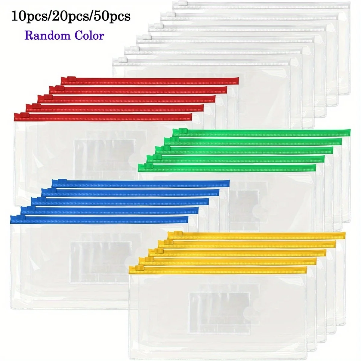 10/20/50pcs Clear Zipper Document Bags with Tag Pocket - A6 File Folders for Office, Travel, Home Organization, School Supplies