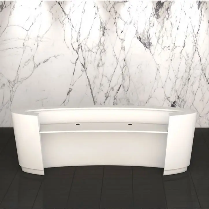 Standard Size Custom Made Solid Surface Half Round Wood Small Curved Semi Circular Reception Desk White With Led Light
