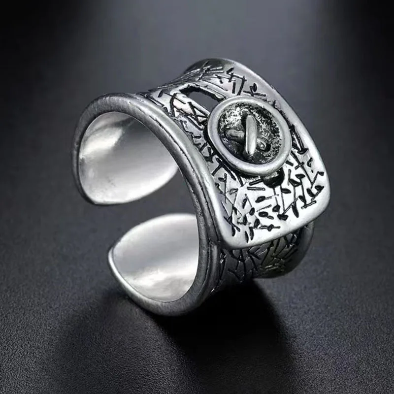 

VENTFILLE 925 Sterling Silve Button Ring for Women Girl Gift Overlapping Hollowing Out Texture Adjustable Jewelry Dropshipping
