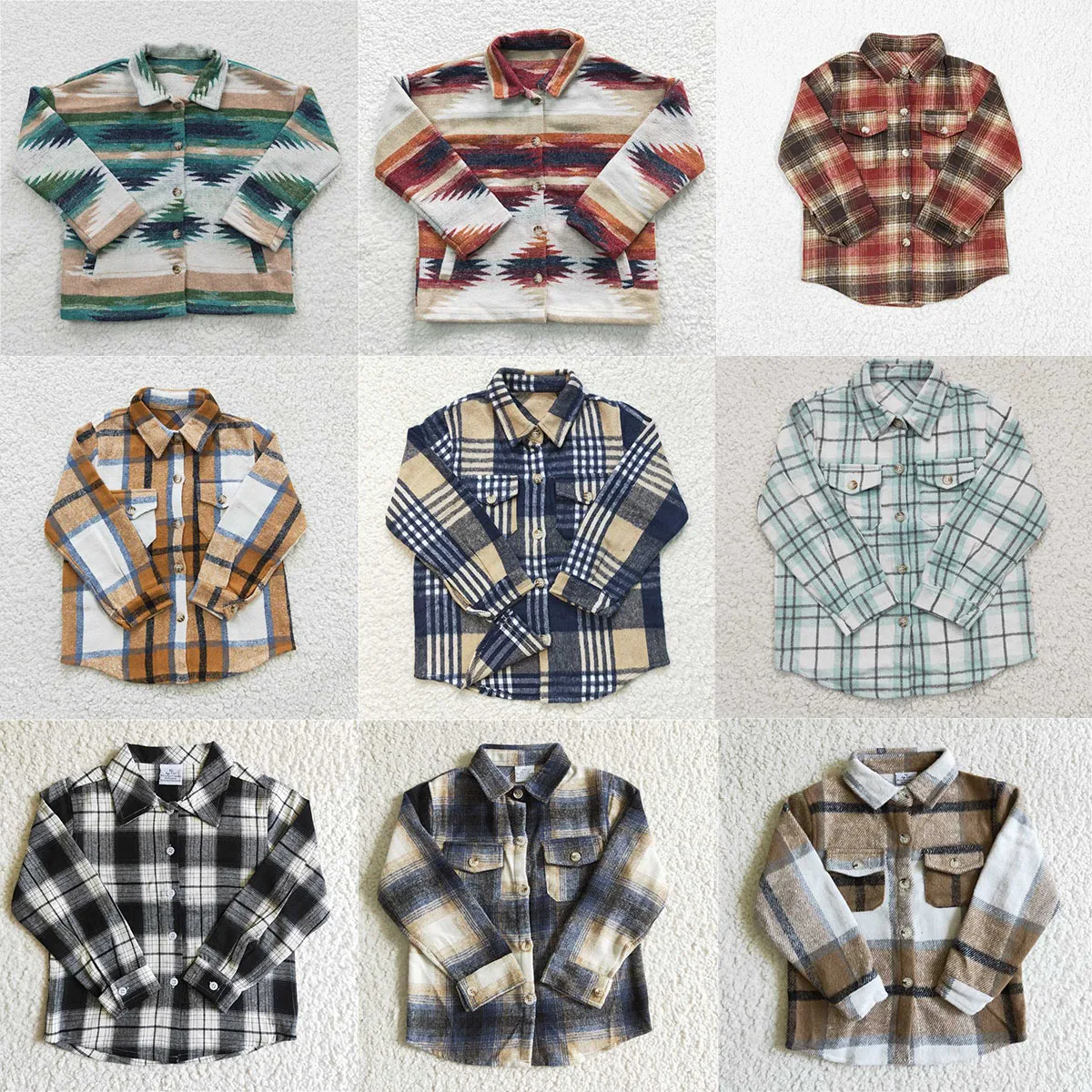 Wholesale Newborn Kids Baby Girl Boy Blouse Flannel Bodysuit Plaid Button Down Infant Long Sleeves Shirt Toddler Fall Children