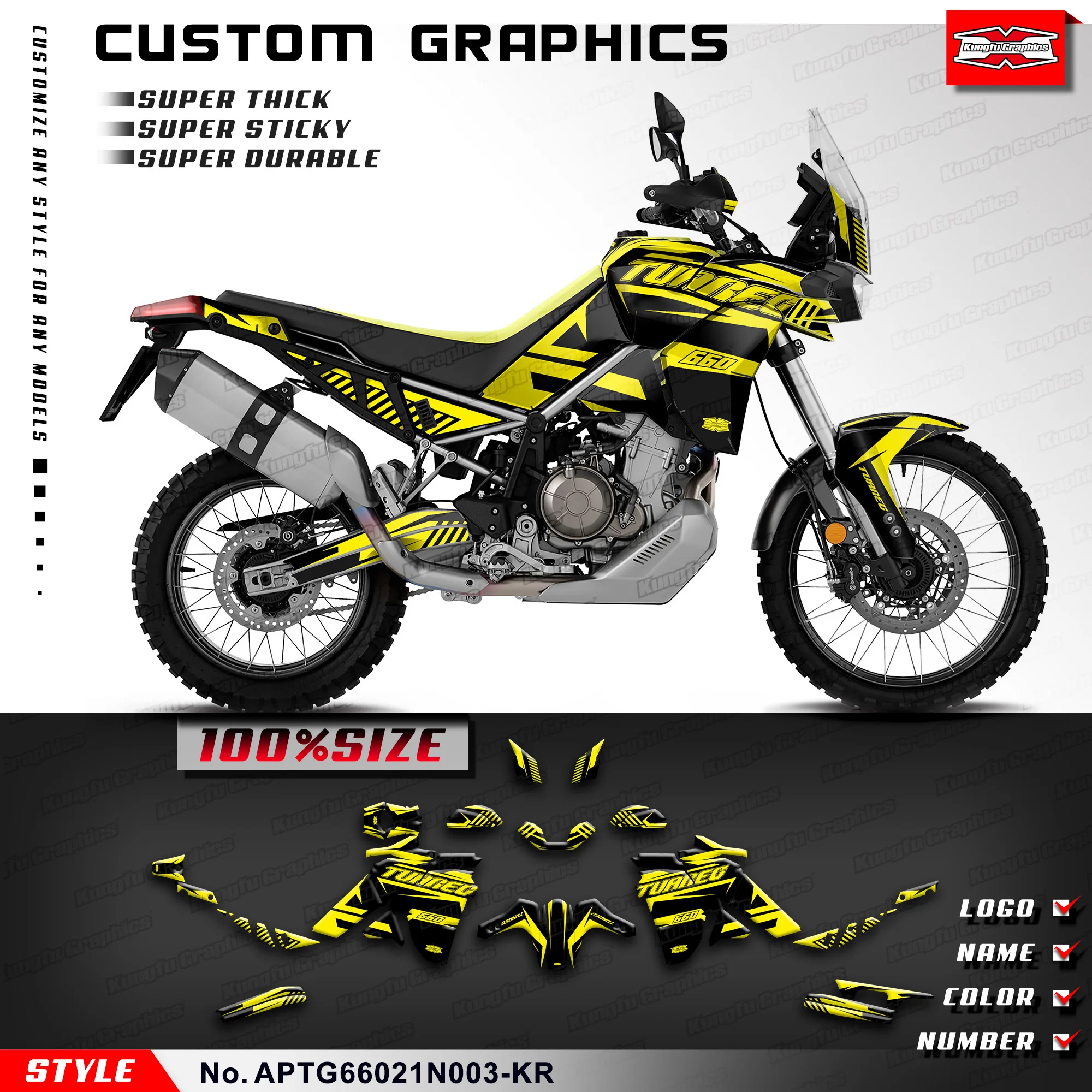 KUNGFU GRAPHICS Restyled Decals Motorcycle Stickers for Aprilia Tuareg 660 2021 2022 2023, APTG66021N003-KR