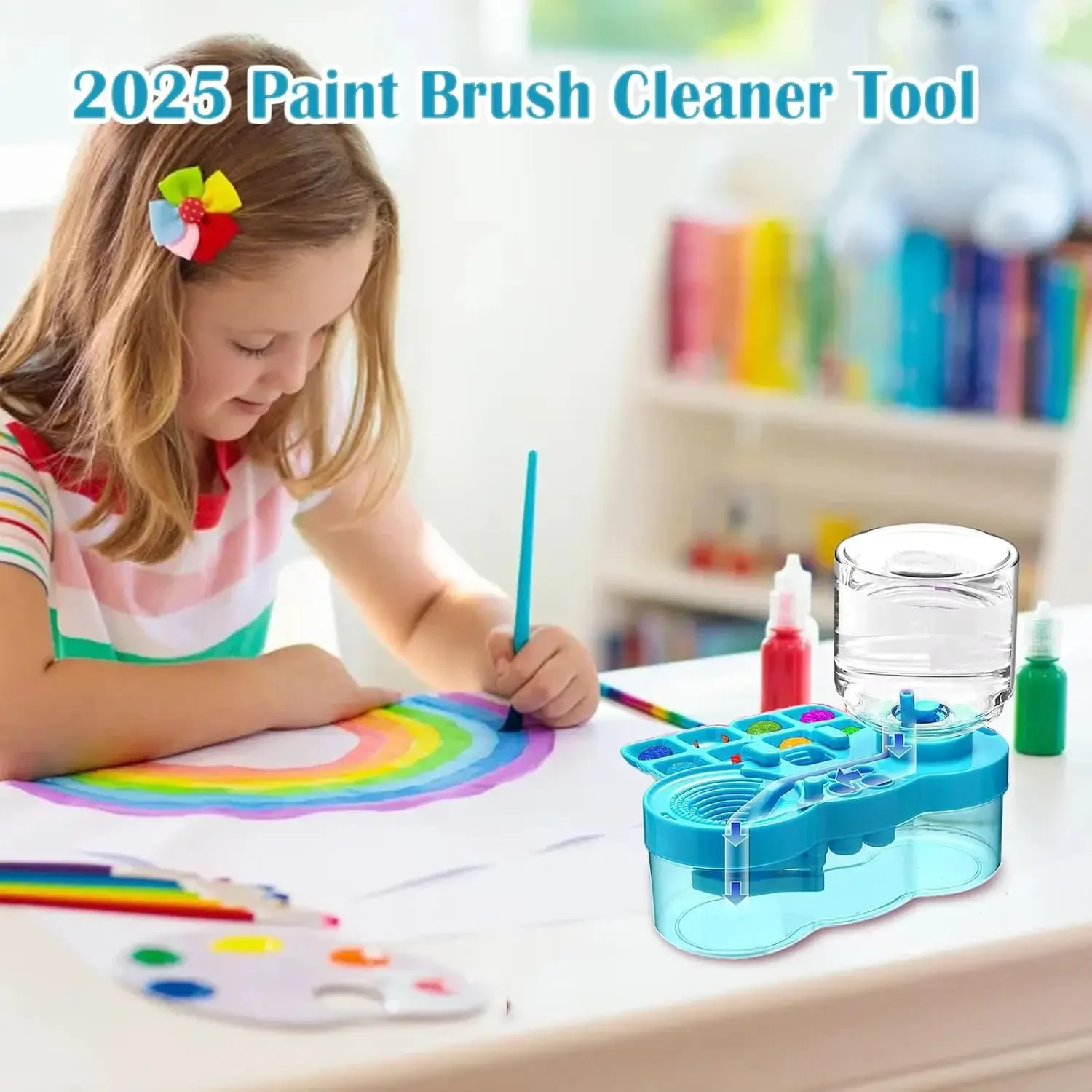 Paint Brush Cleaner Water Circulation Paint Brush with Drain Paint Water Dispenser with Palette Brush Holder Paint Brush Washer