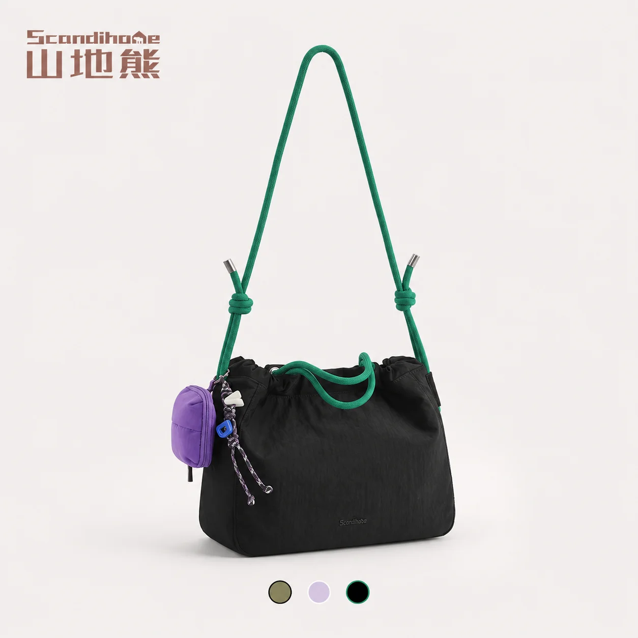 

Large Capacity Drawstring Tote Bag 9.5L Lightweight Nylon Handbag Waterproof Women Shoulder Bag Multi-way Crossbody Purse