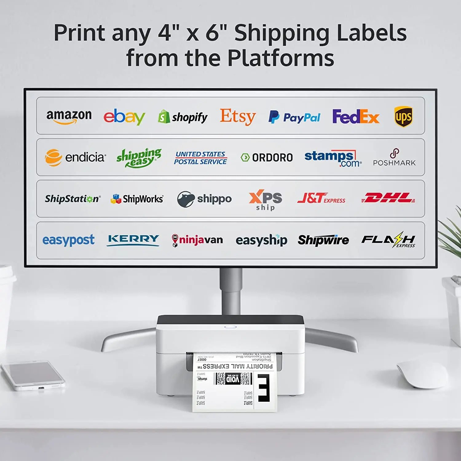 Imagem -03 - Xprinter Shipping Label Printer com Suporte para Pacotes de Logística Alta Velocidade Térmica Barcode Marker para Ship Station