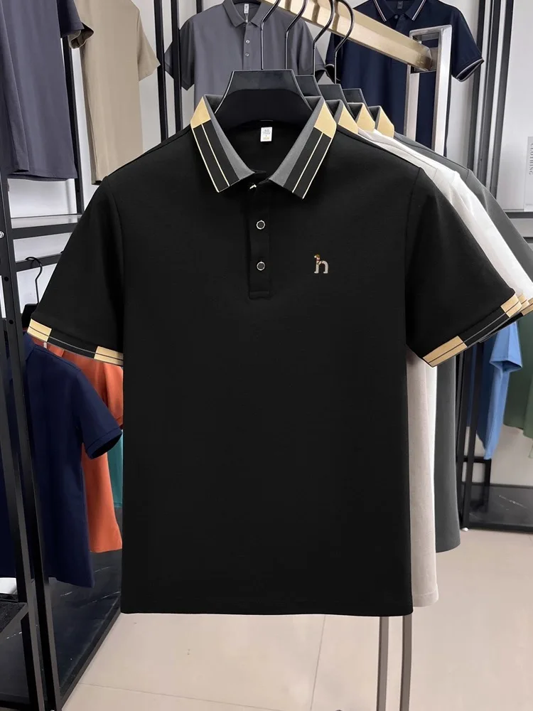 أزياء فاخرة للرجال قميص بولو مريح قصير الأكمام الصيف العلامة التجارية العصرية الكلب الصغير التطريز الكورية عارضة التلبيب تي شيرت #6