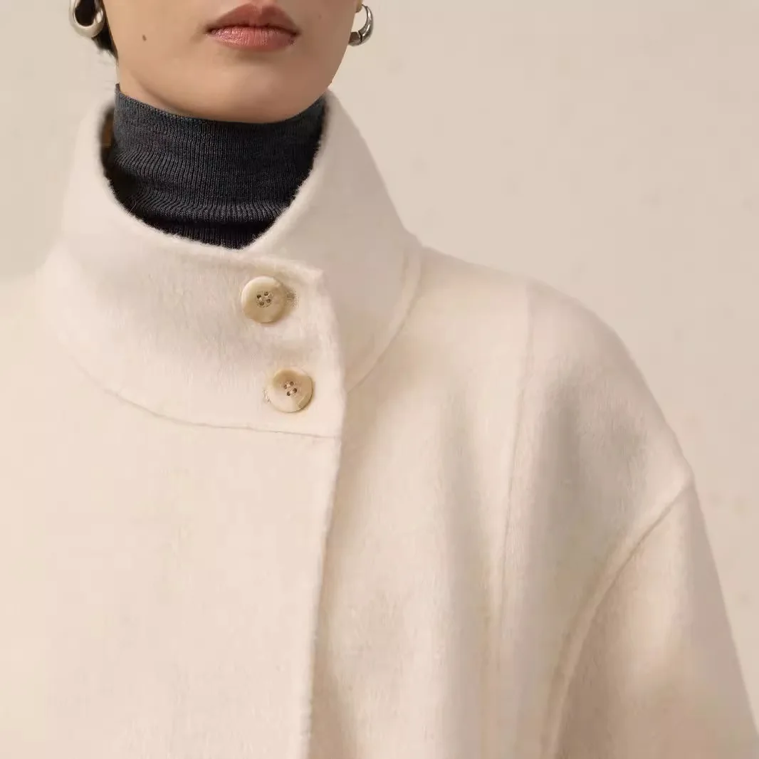 LMR Home Revisions~100 Australian CHAO Fine Wool~Smoke Tube Collar Extended Woolen Coat C41032