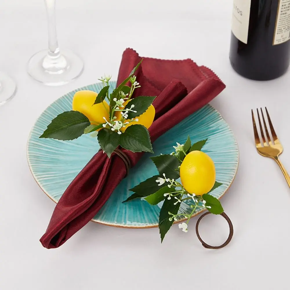 Lifelike Artificial Lemon Branches DIY Handmade Lemon Napkin Ring Elegant with Green Leaves Faux Yellow Lemons