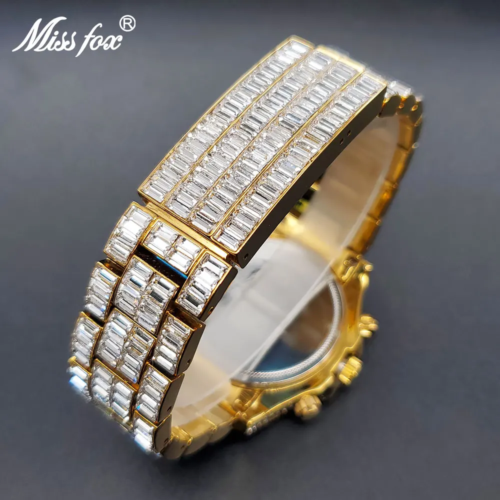 Luxury Quartz Watches For Male Gold Gem Bezel Diamond Face Waterproof Men\'s Watch Heavy Expensive Stylish Hand Clock Wholesale