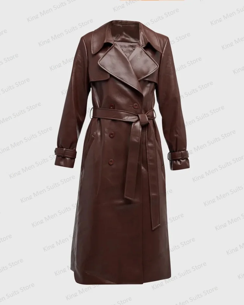 Leather Brown Women Suit 1 Piece Blazer Formal Office Lady Mother Guest Long Jacket Winter Autumn Coat Double Breasted Tailored