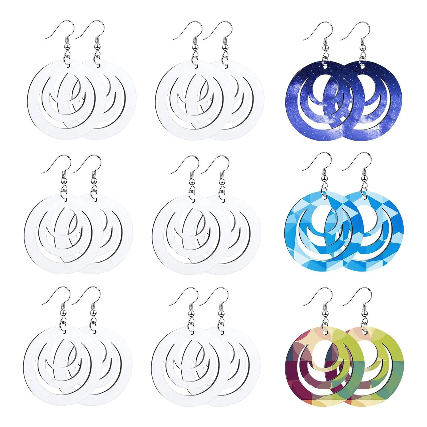 

Most-30Pcs Sublimation Blank Earrings Heat Transfer Sublimation Print Wire Hook Earrings For DIY Jewelry Making Craft