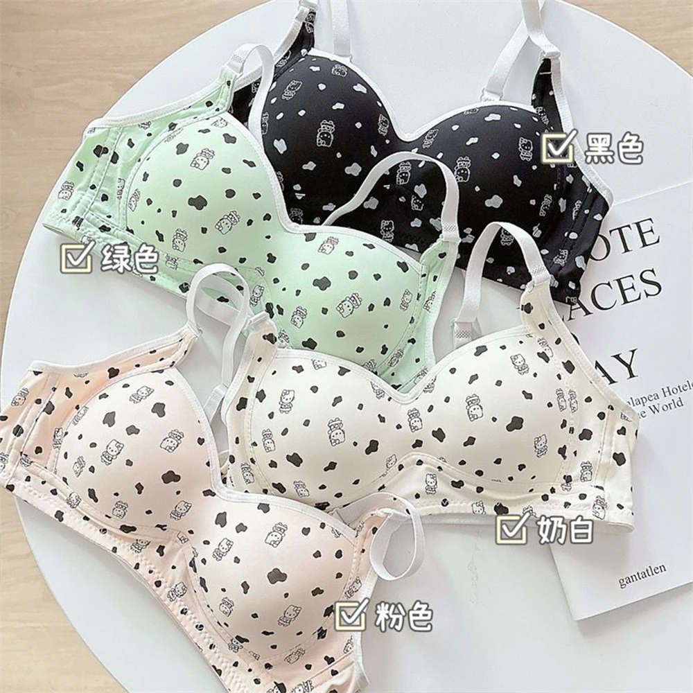 Sanrio Kawaii Women Thin Bra Cute Underwear Hello Kitty Anime Cotton Small Breasts Breathable Cartoon Student Sweet Girl Fashion