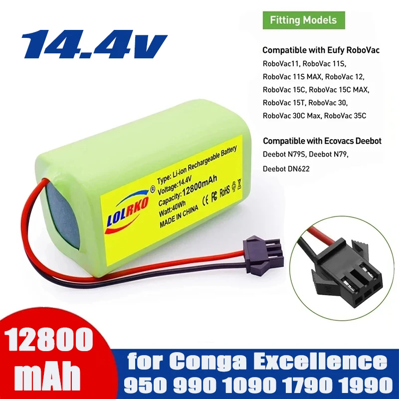 

14.4V 12800mAh Li-ion Battery for Conga Excellence 990 Ecovacs Deebot N79 N79S DN622622 Eufy RoboVac 11 11S RoboVac 30 Etc.