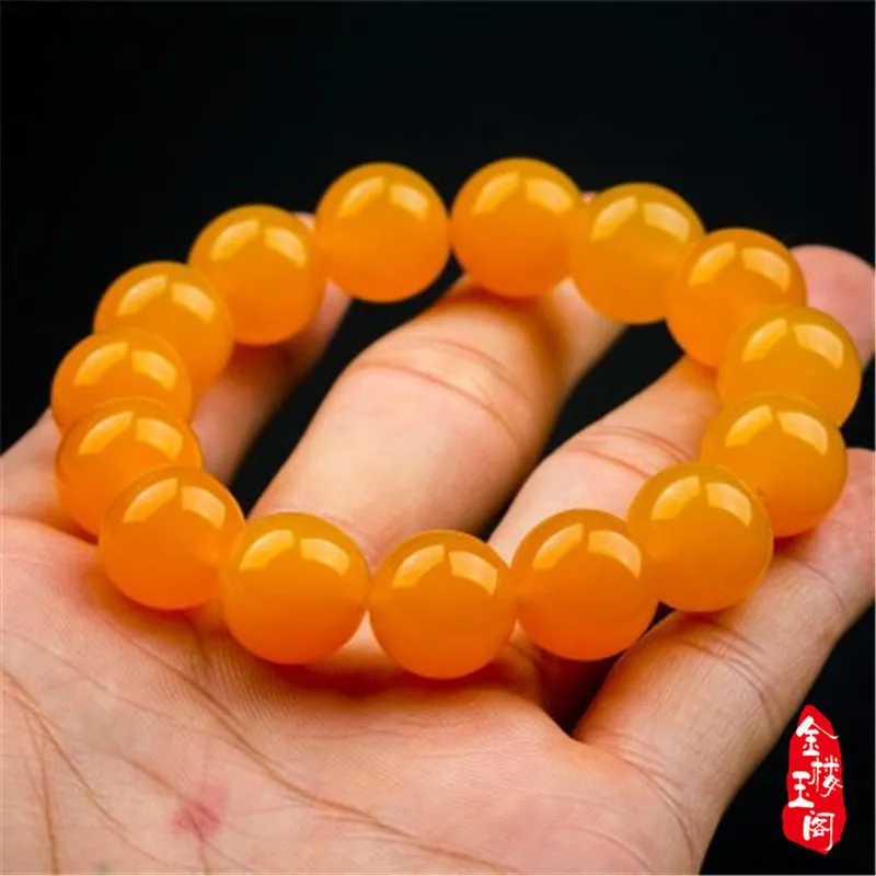 Jadeite Huanglong , Translucent Buddha Bead , Golden Yellow Quartzite Jade Bracelet