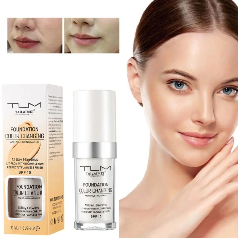 كريم أساس متغير اللون بدرجة الحرارة من TLM SPF15، خافي عيوب مكياج واقي من الشمس، غطاء خفيف الوزن، دوائر العين السوداء، خافي عيوب سائل