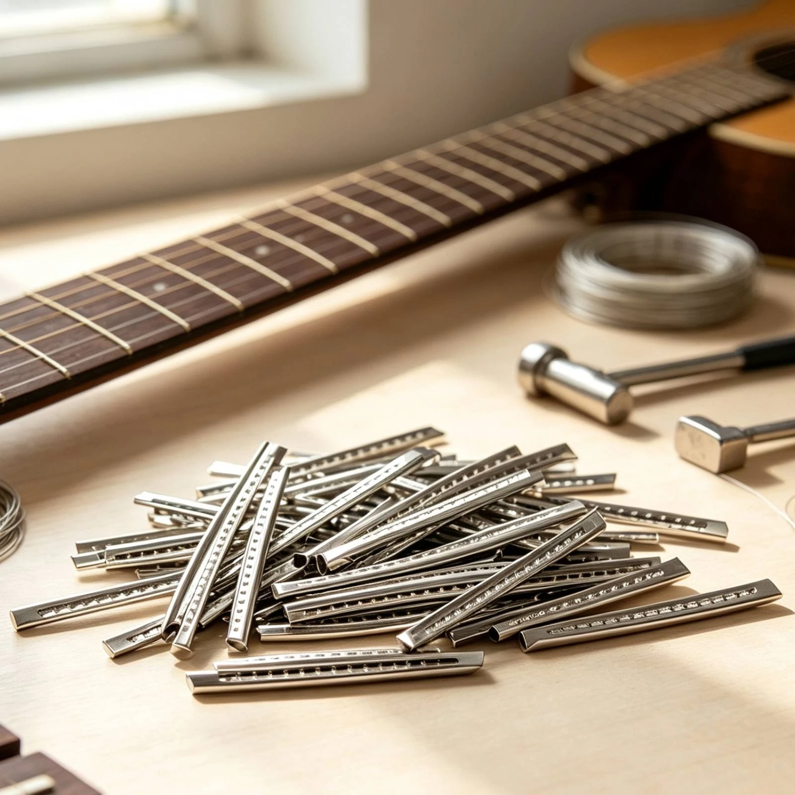 24 Pieces Guitar Fret Wire Pre-Shaped Fret Wire with Triangular Impressions Fretwire Silver Instrument Part Long-Lasting