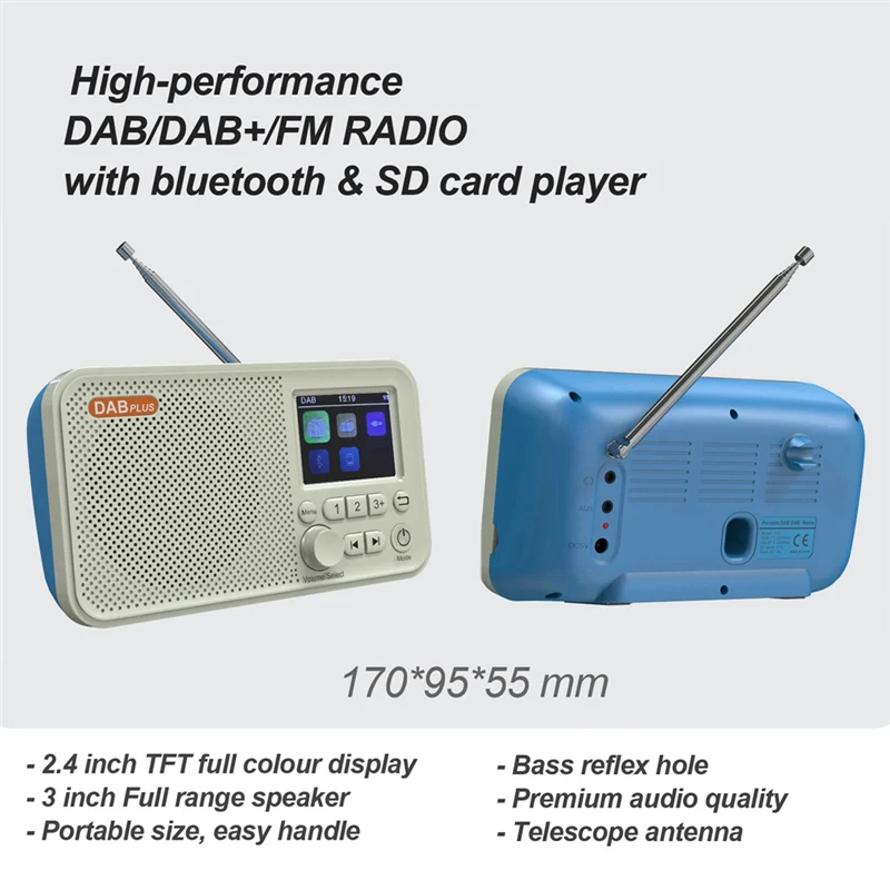 AT69 -C10 2.4 Inch Color LCD Screen Alarm Clock DAB DAB+ FM Bluetooth Broadcasting Radio Supports TF Card MP3 Player