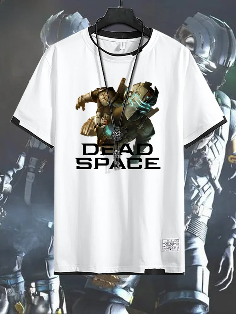 Camiseta de algodón de manga corta con efecto de dos piezas para mujer, diseño de juego Death Space St Ree, estilo juvenil, top de verano.