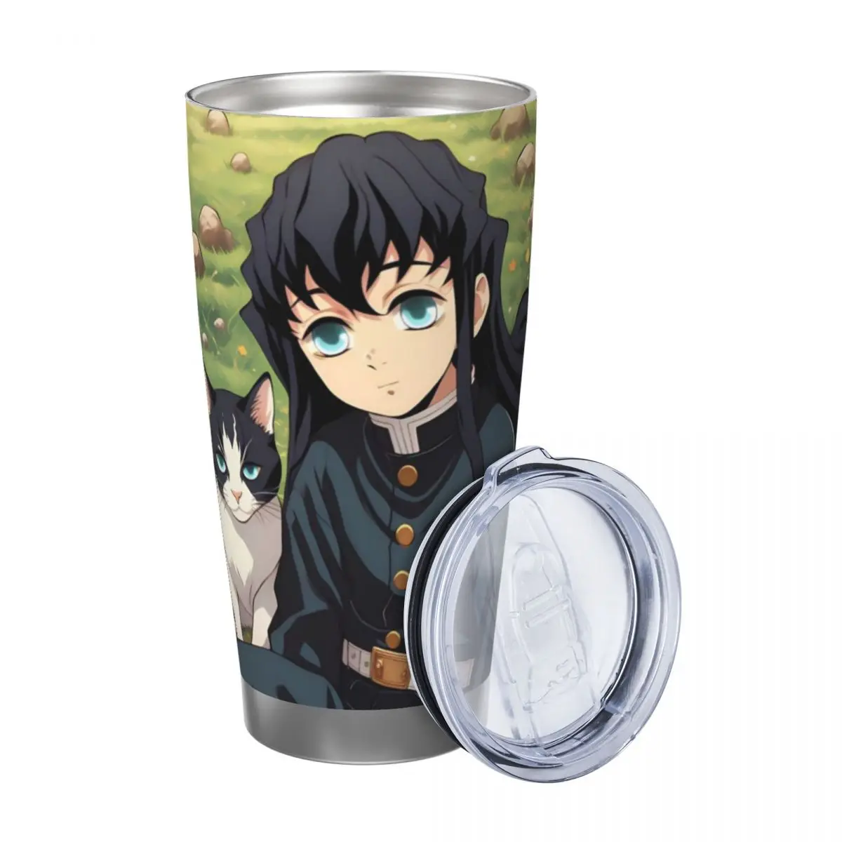 Muichiro Tokito Demon Slayer 20oz Stainless Steel Car Mug Straw Thermal Iced Travel Cup Vacuum Insulated Coffee Hot Cup