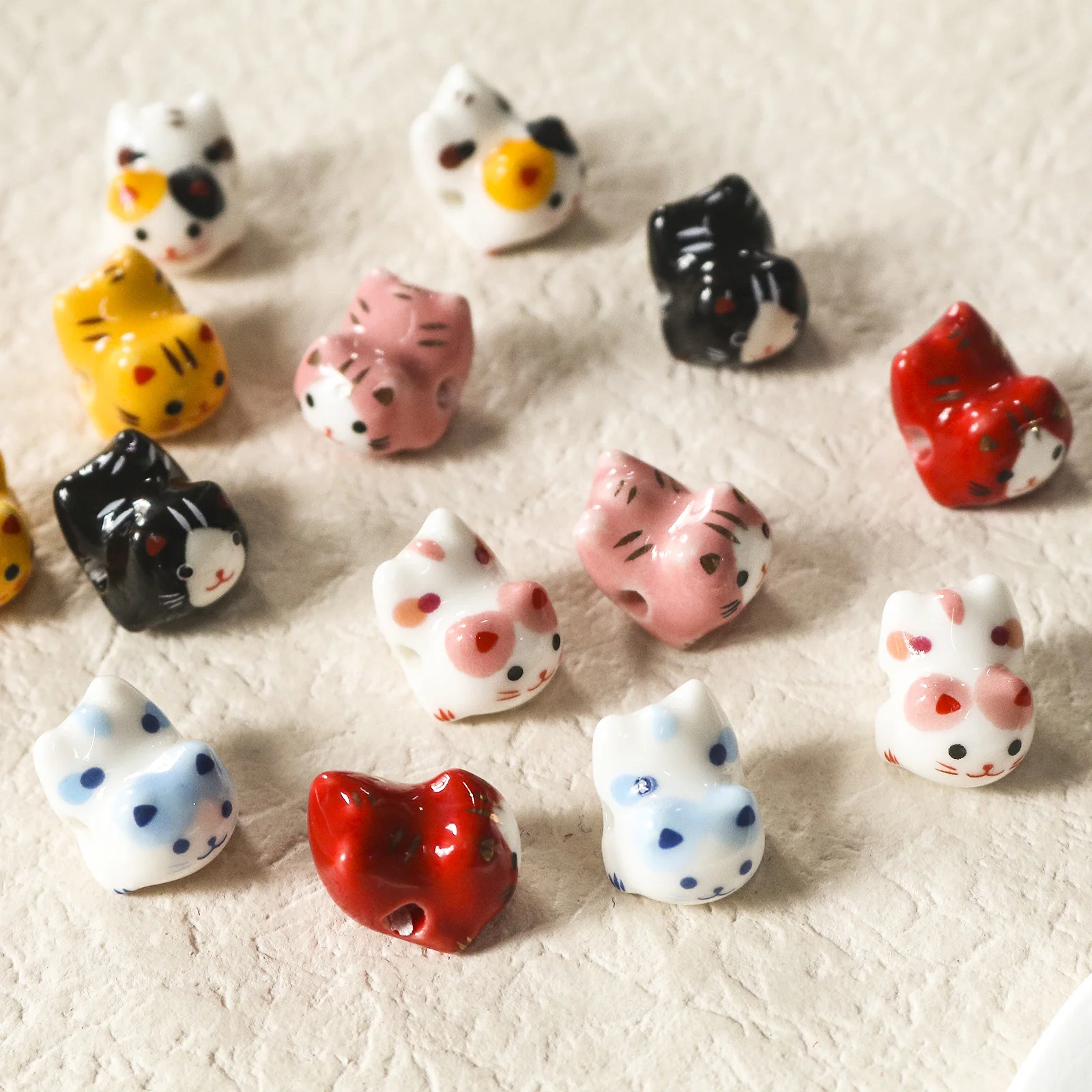 Cute 3D Cat Ceramic Beads For Diy Charm Jewelry Making Multicolor Cat Animal Bead Findings About 16X13mm,Hole: Approx2.5mm, 2Pcs