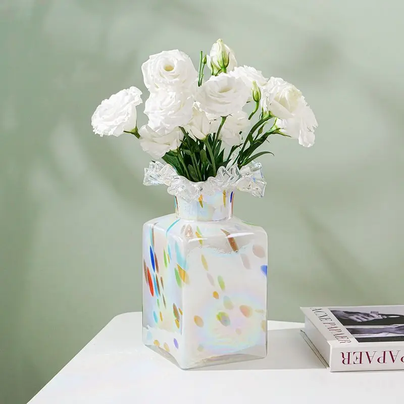 2Colors Square Vase Decoration Household Living Room Desktop Vase Decoration Ornaments Office Desk Simple Decorational VaseLI412