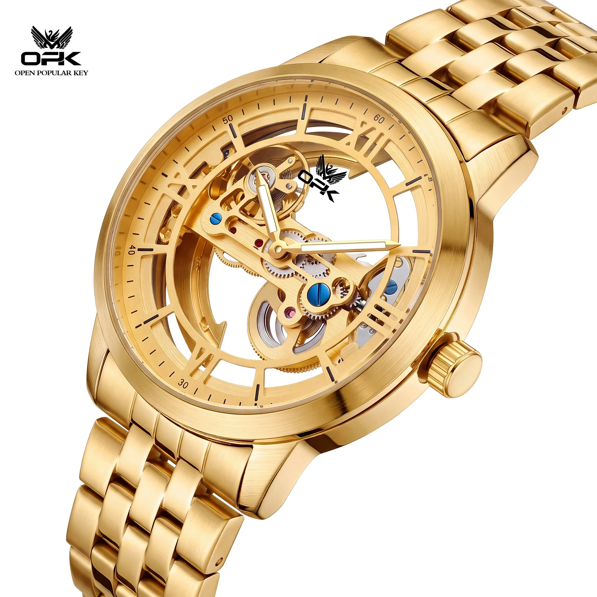 OPK 6112 Original Golden Men's Luxury Watch Luminous Fully Hollowed Classic Business Mechanical Automatic Wristwatch for Man