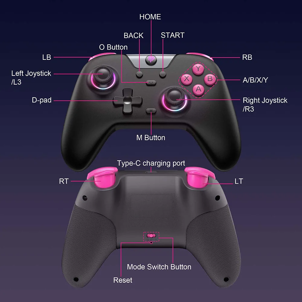 EasySMX-mando inalámbrico X05 con Bluetooth, mando RGB Compatible con PC/teléfono/Switch/Steam, Efecto Hall, frecuencia de sondeo de 1000Hz