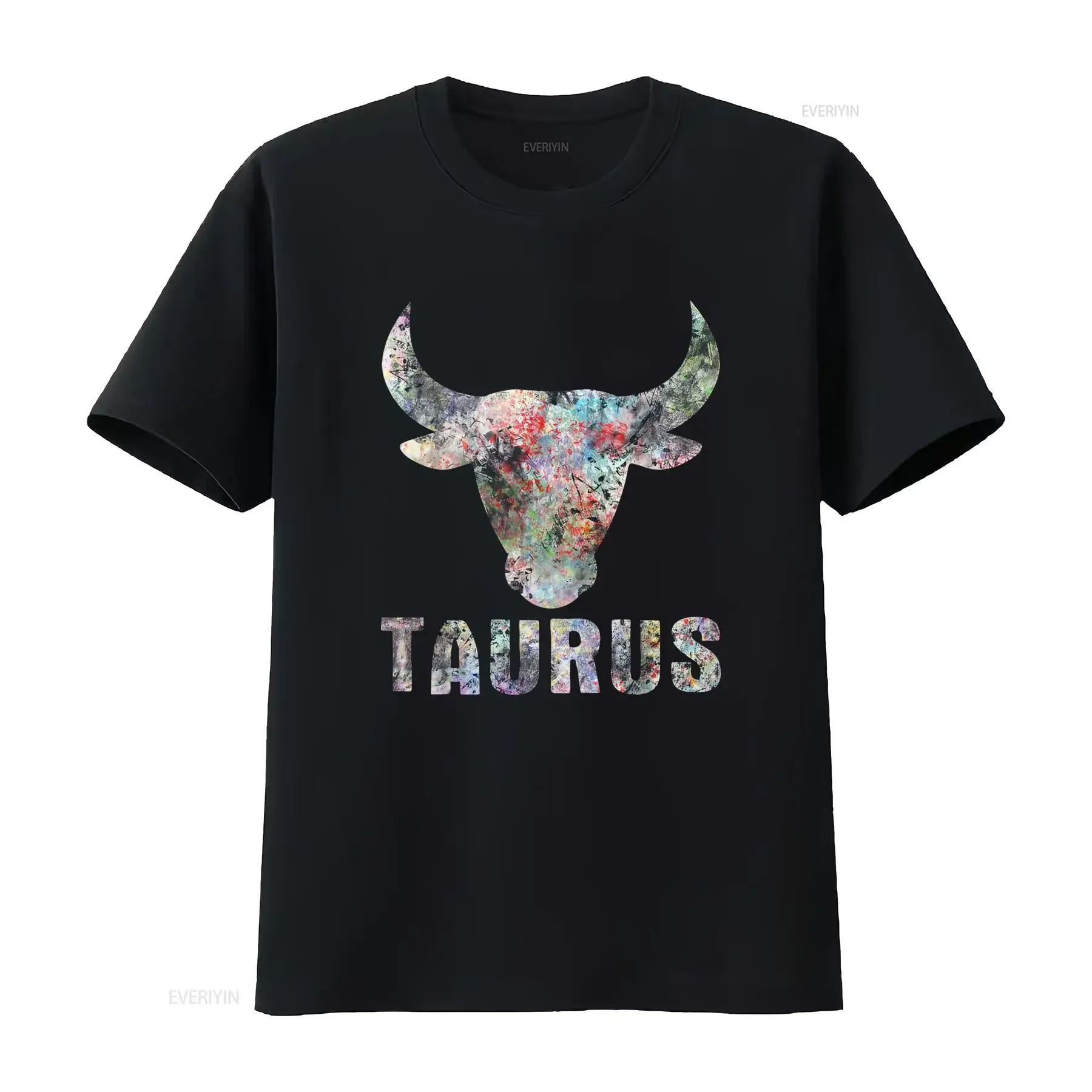 Vintage Colorful Taurus Zodiac Print T Shirt for April or May Birthdays vintage Washed Comfortable Unisex Slightly streetwear