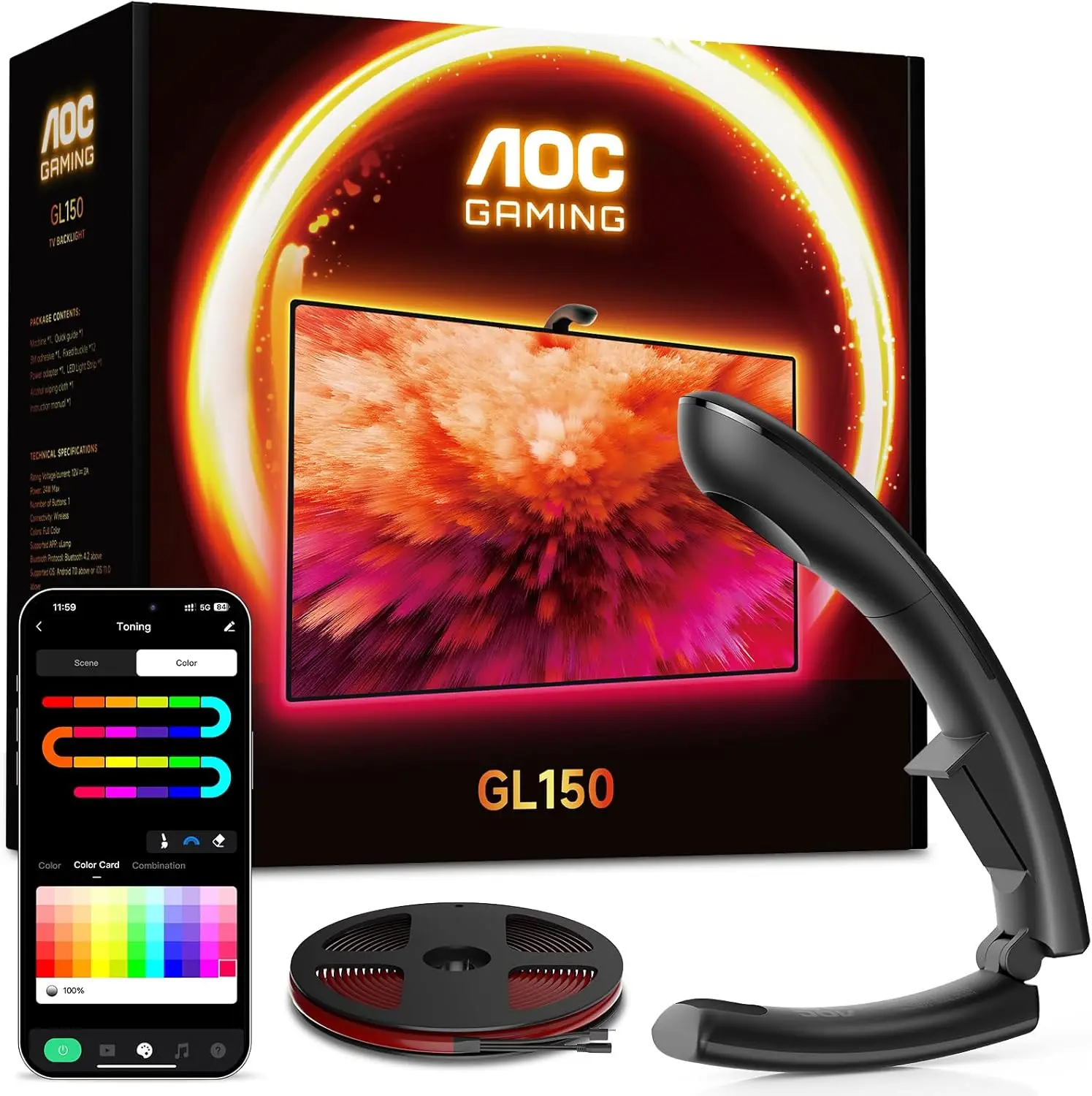 

Smart TV LED Backlight Strip for 55-65 Inch Screens, RGB Sync with Sensor, App Control & Auto On/Off