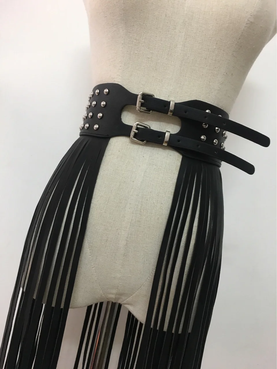 Fashion Women Faux Leather Fringe Tassel Skirt Punk Gothic Style Club Party Stage Performance Festival Rave Dance Costume