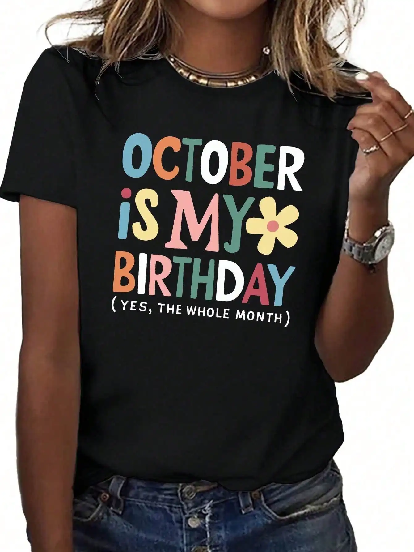 

OCTOBER IS MY BIRTHDAY Pure Cotton Women's T-Shirt, Comfort Fit