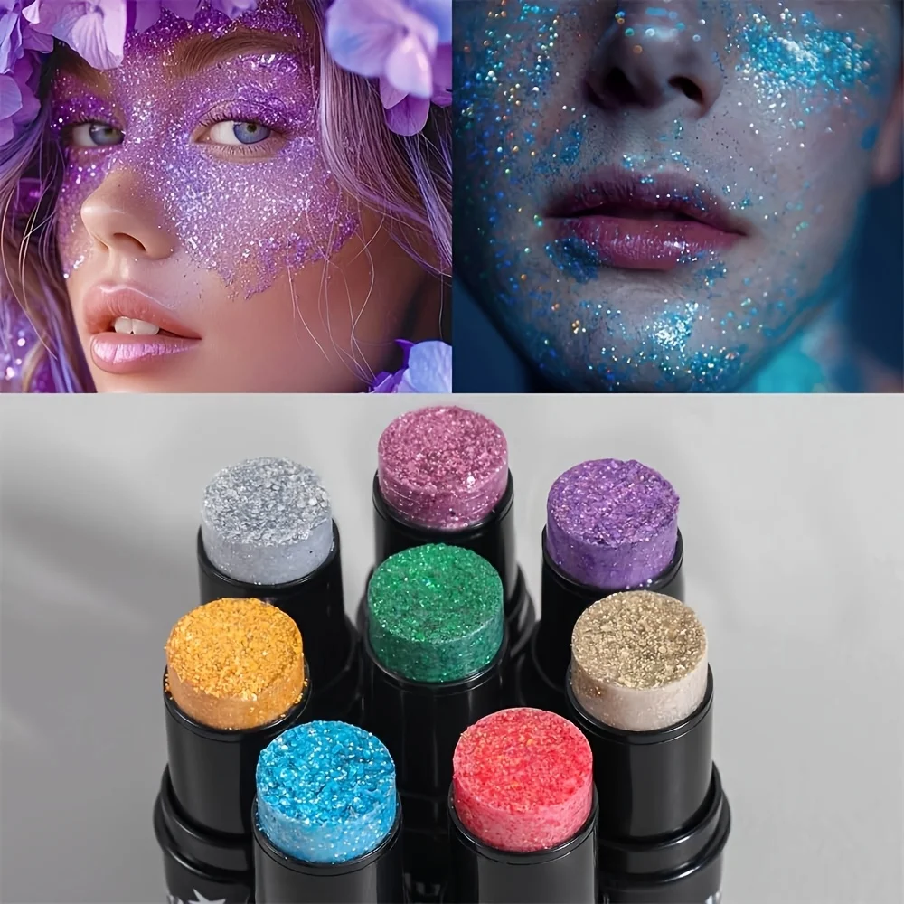 2 stick glitter multiuso per viso e corpo – Pastello evidenziatore ombretto luccicante, trucco olografico per festival