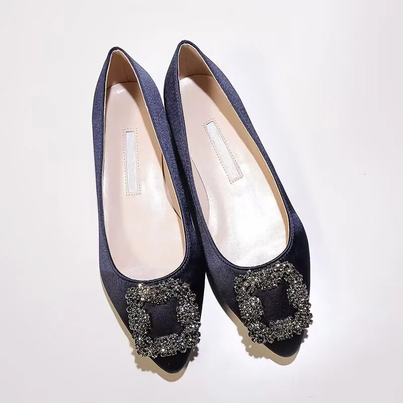 

Designer2026New Snowflake Pointed Flat Shoes Women Square Single Shoes1.5cm heel Wedding Shoes