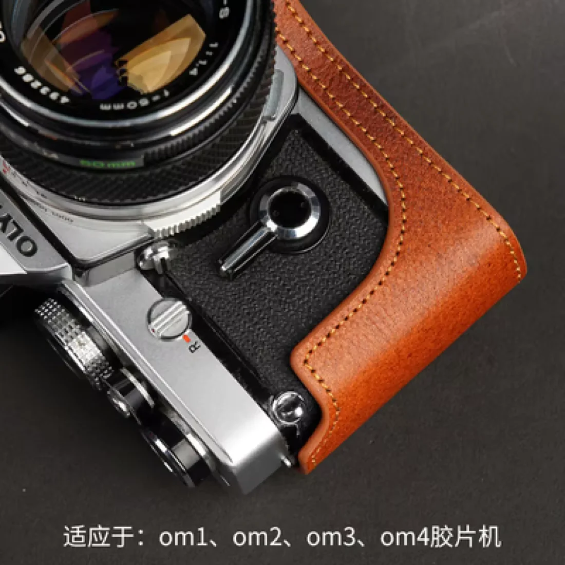 كاميرا جلد البقر الحقيقي حقيبة الجسم صندوق الحال بالنسبة لأوليمبوس OM-1 OM1 OM-2 OM-3 OM4Ti واقية كم قاعدة اليدوى الصورة
